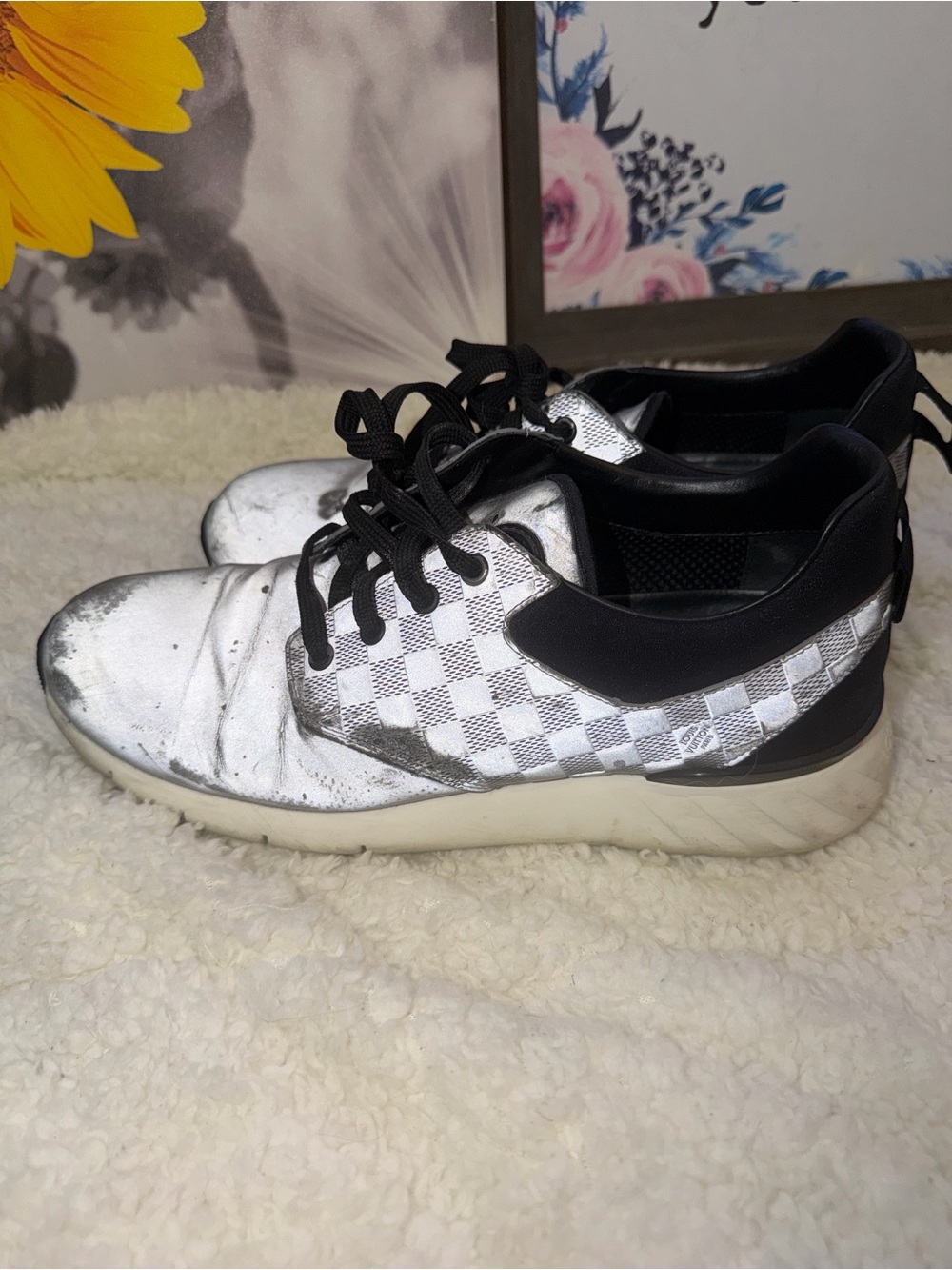 Authentic Louis Vuitton White and Black Checkered Sneakers